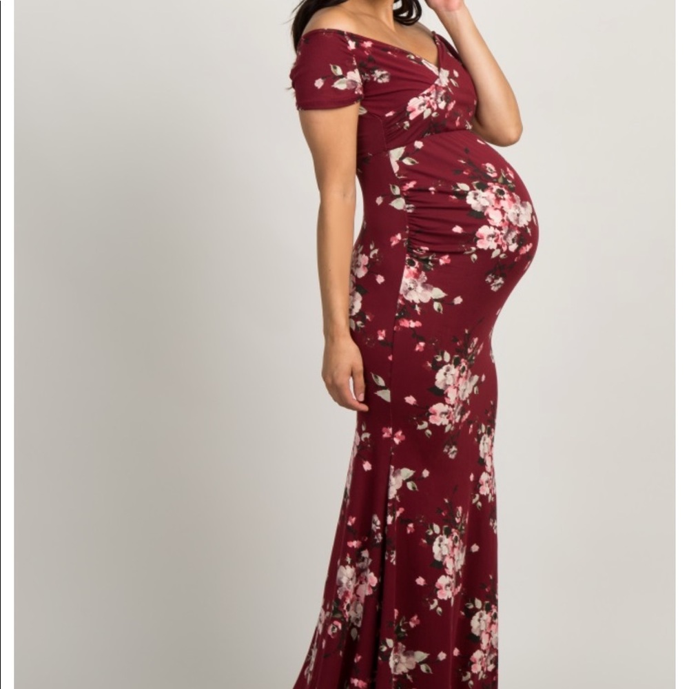 Burgundy Floral Maternity Dress 🤰🏻✨